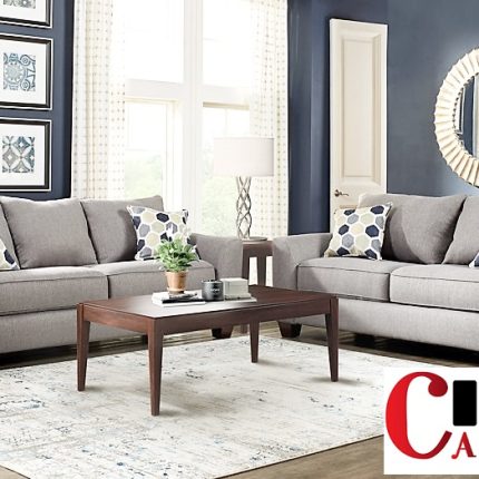 Shop the Calista Fabric Sofa in Nairobi Kenya – puffy back pillows, hardwood frame, and plush cushions.