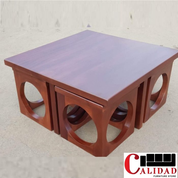 Lucius Coffee Table with 4 stools in nairobi kenya—crafted in hardwood, space-saving design, and modern style. A perfect mix of function and elegance for your living space.